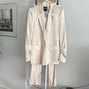 Zara Cream Satin Blazer and Pants Set